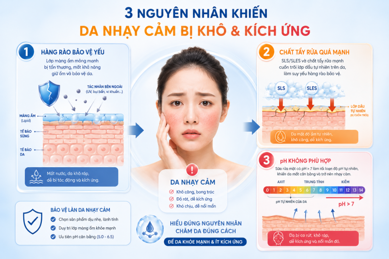 Sữa rửa mặt cho da nhạy cảm bị khô & kích ứng