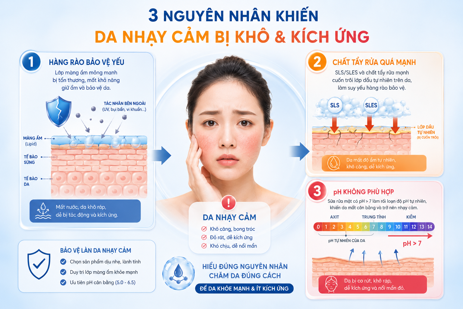 Sữa rửa mặt cho da nhạy cảm bị khô & kích ứng